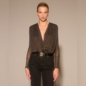 Abercrombie Gold Metallic Surplice Bodysuit XL Glitter new